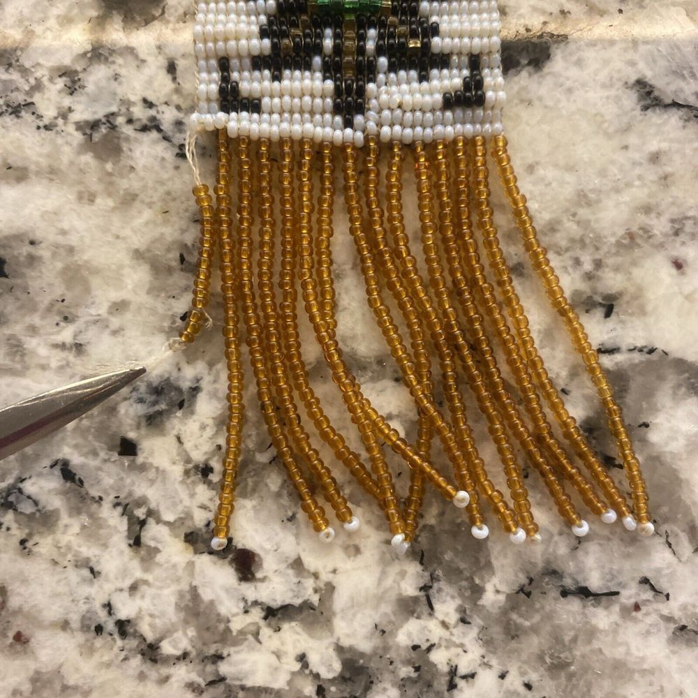 Handmade Vintage Indian Bead necklace with tassel‎ Yellow Black orange green - Picture 5 of 13